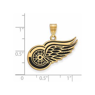 Sterling Silver Gold-plated NHL LogoArt Detroit Red Wings Large Enameled Pendant