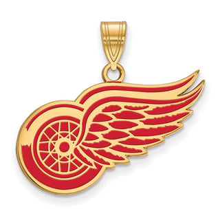Sterling Silver Gold-plated NHL LogoArt Detroit Red Wings Large Enameled Pendant