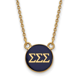 Sterling Silver Gold-plated LogoArt Sigma Sigma Sigma Sorority Greek Letters Small Color Enamel Pendant 18 inch Necklace GP029SSS-18