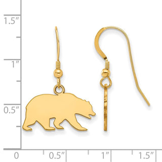 Sterling Silver Gold-plated LogoArt University of California Berkeley Bear Small Dangle Wire Earrings