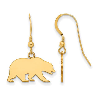 Sterling Silver Gold-plated LogoArt University of California Berkeley Bear Small Dangle Wire Earrings