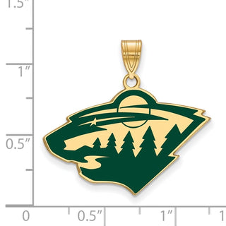 Sterling Silver Gold-plated NHL LogoArt Minnesota Wild Large Enameled Pendant