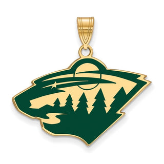 Sterling Silver Gold-plated NHL LogoArt Minnesota Wild Large Enameled Pendant