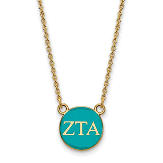 Sterling Silver Gold-plated LogoArt Zeta Tau Alpha Sorority Greek Letters Small Color Enamel Pendant 18 inch Necklace GP029ZTA-18