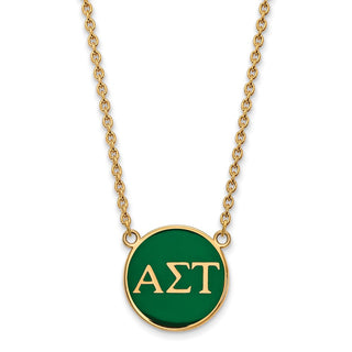 Sterling Silver Gold-plated LogoArt Alpha Sigma Tau Sorority Greek Letters Large Color Enamel Pendant 18 inch Necklace GP030ALS-18