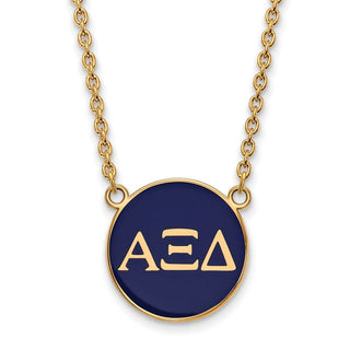 Sterling Silver Gold-plated LogoArt Alpha Xi Delta Sorority Greek Letters Large Color Enamel Pendant 18 inch Necklace GP030AXD-18