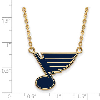 Sterling Silver Gold-plated NHL LogoArt St. Louis Blues Large Enameled Pendant 18 inch Necklace