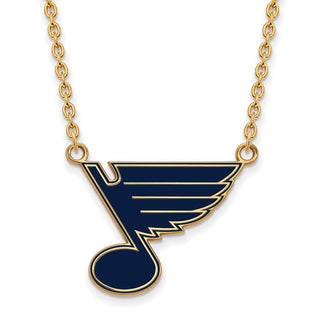 Sterling Silver Gold-plated NHL LogoArt St. Louis Blues Large Enameled Pendant 18 inch Necklace