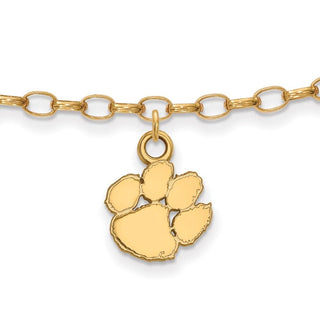 Sterling Silver Gold-plated LogoArt Clemson University Tiger Paw 9 inch Anklet