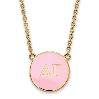 Sterling Silver Gold-plated LogoArt Delta Gamma Sorority Greek Letters Large Color Enamel Pendant 18 inch Necklace GP030DG-18