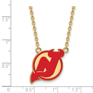Sterling Silver Gold-plated NHL LogoArt New Jersey Devils Large Enameled Pendant 18 inch Necklace