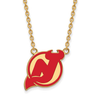 Sterling Silver Gold-plated NHL LogoArt New Jersey Devils Large Enameled Pendant 18 inch Necklace