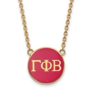 Sterling Silver Gold-plated LogoArt Gamma Phi Beta Sorority Greek Letters Large Color Enamel Pendant 18 inch Necklace GP030GPB-18