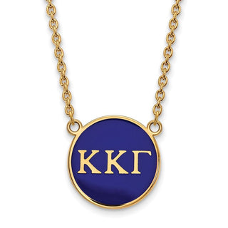 Sterling Silver Gold-plated LogoArt Kappa Kappa Gamma Sorority Greek Letters Large Color Enamel Pendant 18 inch Necklace GP030KKG-18