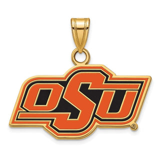Sterling Silver Gold-plated LogoArt Oklahoma State University O-S-U Small Enameled Pendant