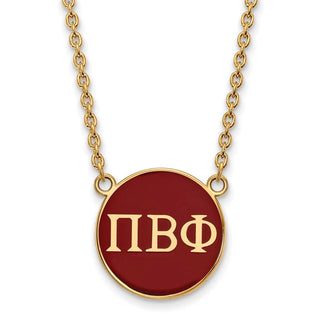 Sterling Silver Gold-plated LogoArt Pi Beta Phi Sorority Greek Letters Large Color Enamel Pendant 18 inch Necklace GP030PBP-18