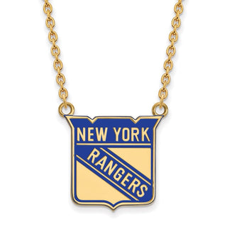Sterling Silver Gold-plated NHL LogoArt New York Rangers Large Enameled Pendant 18 inch Necklace