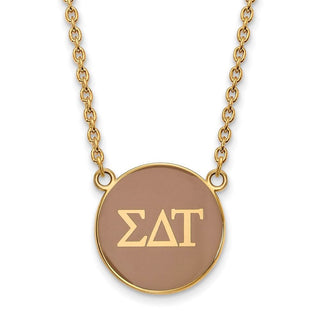 Sterling Silver Gold-plated LogoArt Sigma Delta Tau Sorority Greek Letters Large Color Enamel Pendant 18 inch Necklace GP030SDT-18