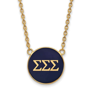 Sterling Silver Gold-plated LogoArt Sigma Sigma Sigma Sorority Greek Letters Large Color Enamel Pendant 18 inch Necklace GP030SSS-18