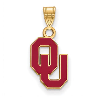 Sterling Silver Gold-plated LogoArt University of Oklahoma O-U Small Enameled Pendant