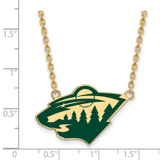 Sterling Silver Gold-plated NHL LogoArt Minnesota Wild Large Enameled Pendant 18 inch Necklace