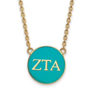 Sterling Silver Gold-plated LogoArt Zeta Tau Alpha Sorority Greek Letters Large Color Enamel Pendant 18 inch Necklace GP030ZTA-18