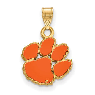 Sterling Silver Gold-plated LogoArt Clemson University Tiger Paw Small Enameled Pendant