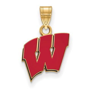 Sterling Silver Gold-plated LogoArt University of Wisconsin Letter W Small Enameled Pendant