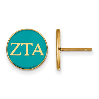 Sterling Silver Gold-plated LogoArt Zeta Tau Alpha Sorority Greek Letters Color Enamel Post Earrings GP031ZTA