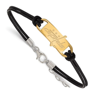 Sterling Silver Gold-plated NHL LogoArt Washington Capitals Small Center Black Leather 7 inch Bracelet with Extender