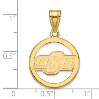 Sterling Silver Gold-plated LogoArt Oklahoma State University O-S-U Small Circle Pendant