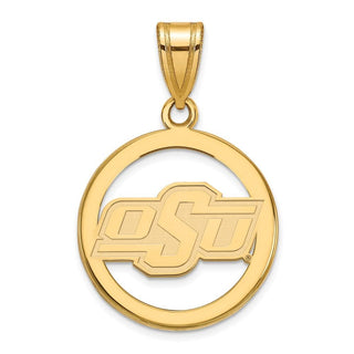 Sterling Silver Gold-plated LogoArt Oklahoma State University O-S-U Small Circle Pendant