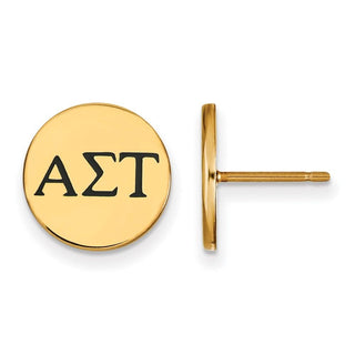 Sterling Silver Gold-plated LogoArt Alpha Sigma Tau Sorority Greek Letters Black Enamel Post Earrings