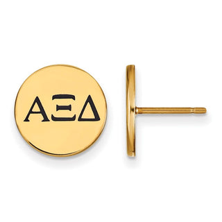 Sterling Silver Gold-plated LogoArt Alpha Xi Delta Sorority Greek Letters Black Enamel Post Earrings
