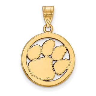 Sterling Silver Gold-plated LogoArt Clemson University Tiger Paw Medium Circle Pendant