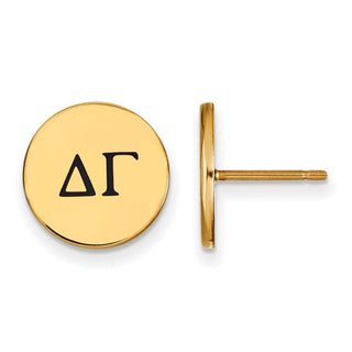 Sterling Silver Gold-plated LogoArt Delta Gamma Sorority Greek Letters Black Enamel Post Earrings