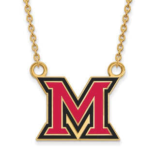 Sterling Silver Gold-plated LogoArt Miami University Ohio Letter M Large Enameled Pendant 18 inch Necklace