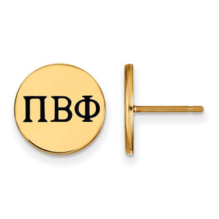 Sterling Silver Gold-plated LogoArt Pi Beta Phi Sorority Greek Letters Black Enamel Post Earrings