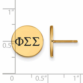 Sterling Silver Gold-plated LogoArt Phi Sigma Sigma Sorority Greek Letters Black Enamel Post Earrings