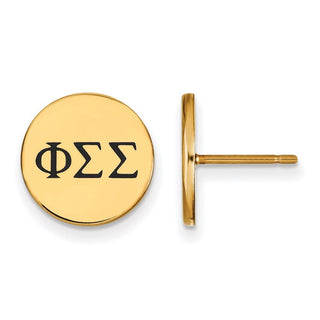 Sterling Silver Gold-plated LogoArt Phi Sigma Sigma Sorority Greek Letters Black Enamel Post Earrings