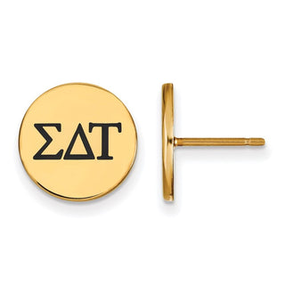 Sterling Silver Gold-plated LogoArt Sigma Delta Tau Sorority Greek Letters Black Enamel Post Earrings