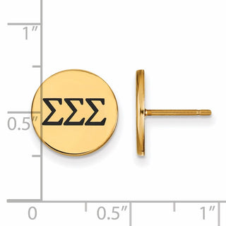 Sterling Silver Gold-plated LogoArt Sigma Sigma Sigma Sorority Greek Letters Black Enamel Post Earrings