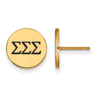 Sterling Silver Gold-plated LogoArt Sigma Sigma Sigma Sorority Greek Letters Black Enamel Post Earrings