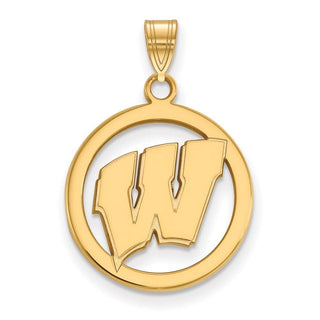 Sterling Silver Gold-plated LogoArt University of Wisconsin Letter W Medium Circle Pendant