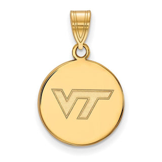 Sterling Silver Gold-plated LogoArt Virginia Tech V-T Medium Disc Pendant