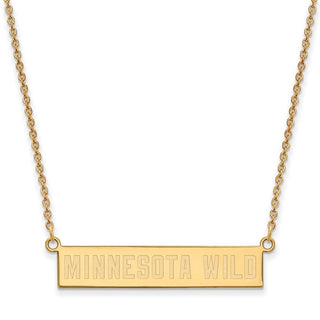 Sterling Silver Gold-plated NHL LogoArt Minnesota Wild Small Bar 18 inch Necklace