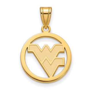 Sterling Silver Gold-plated LogoArt West Virginia University W-V Medium Circle Pendant