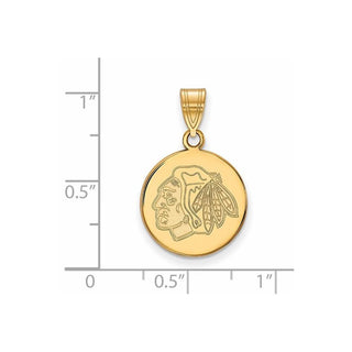 Sterling Silver Gold-plated NHL LogoArt Chicago Blackhawks Medium Disc Pendant
