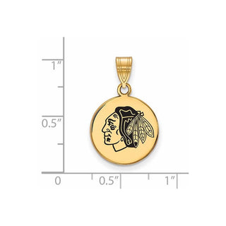 Sterling Silver Gold-plated NHL LogoArt Chicago Blackhawks Medium Enameled Disc Pendant