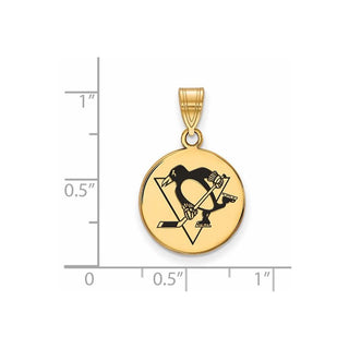 Sterling Silver Gold-plated NHL LogoArt Pittsburgh Penguins Medium Enameled Disc Pendant